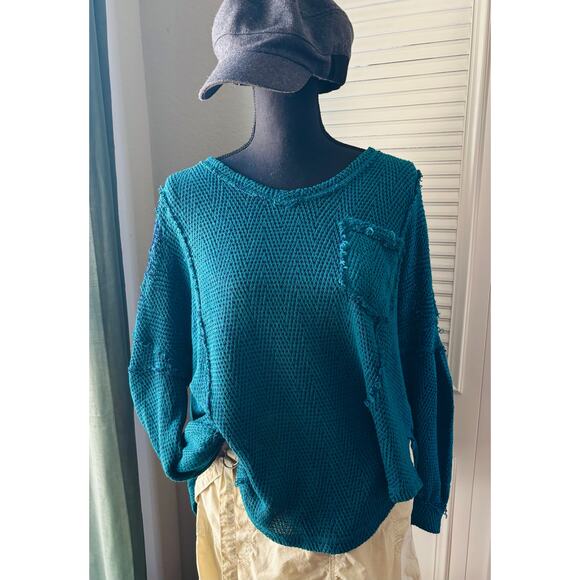 WE THE FREE Blue Lagoon Puff Sleeve Sweater Top - Picture 5 of 8
